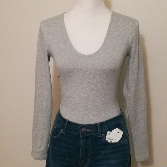 💜Long Sleeve Bodycon Grey Bodysuit - Picture 3 of 8